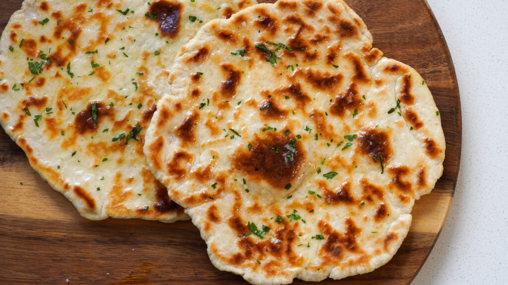 homemade flatbread on chopping board