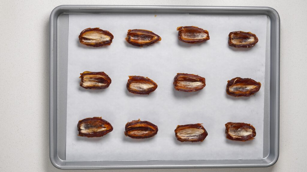 Sliced dates on a tray